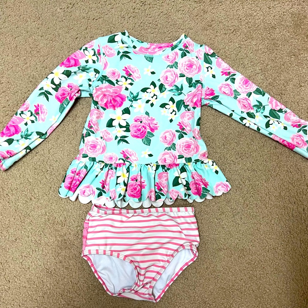 Ruffle Butts Rosy Peplum Rashguard Bikini